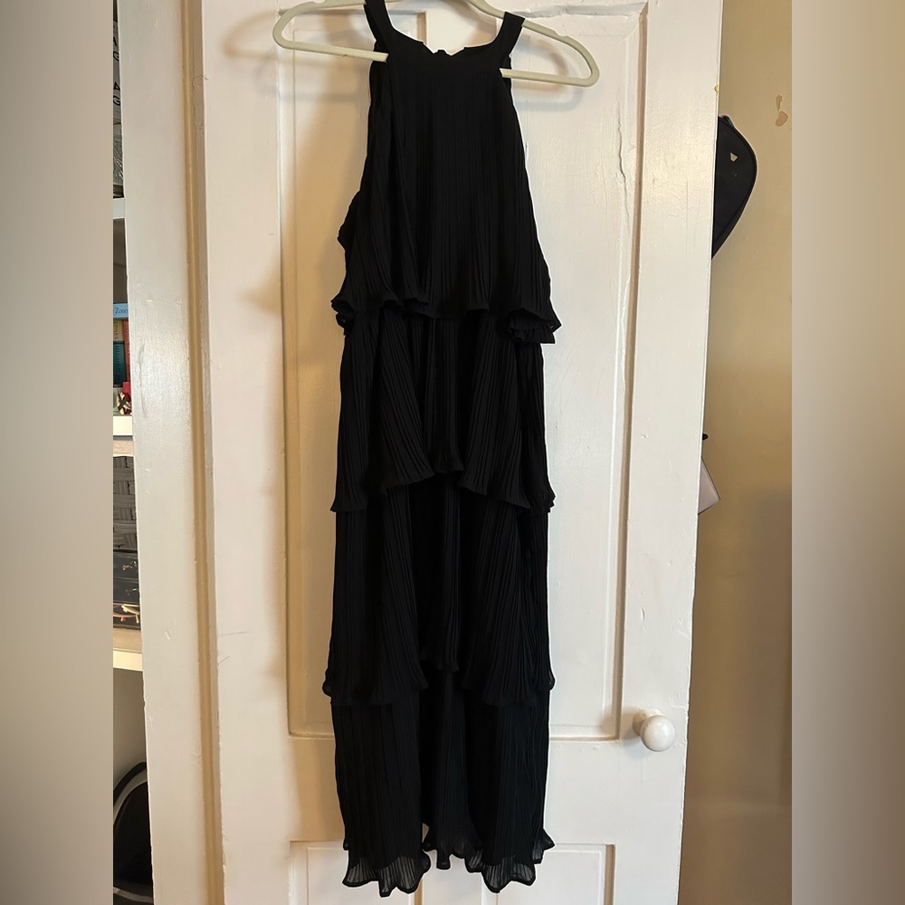 Pleated tiered chiffon wedding guest dress